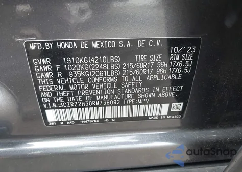 2024 Honda Hr-V Awd Lx z USA, uszkodzony, nr VIN 3CZRZ2H30RM736092